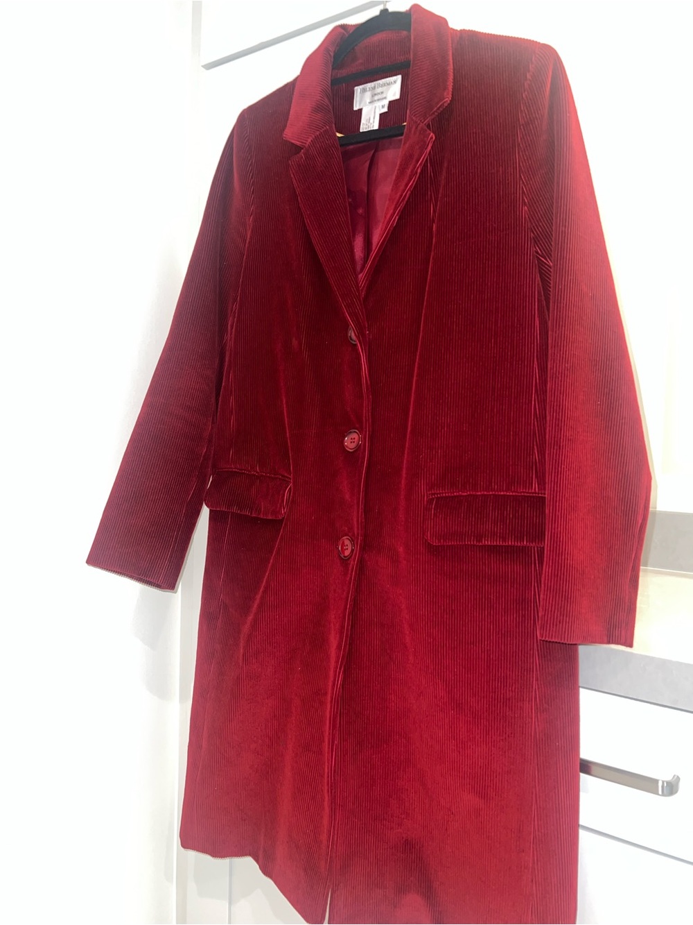 ANTHROPOLOGIE by Helene Berman: Deep Red Long Corduroy Coat-LIKE NEW - Picture 6 of 16